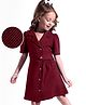 Hola Bonita Knit Collar Neck Half Sleeves Solid Colour Textured Dress - Maroon