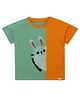 Nino Togs Cotton Lycra Half Sleeves Baby Bunny Patch Detailed Tee - Green & Orange