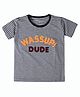 Nino Togs Cotton Half Sleeves Striped & Typography Patch Detailed Tee - Grey