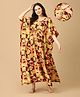 The Mom Store Cotton Half Batwing Sleeves Maple Leaves Printed Maternity Kaftan Nighty With Nursing Access - Multi Colour