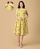 The Mom Store Sleeveless Leaves Printed Maternity Dress With Nursing Access - Yellow