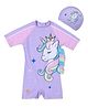 The Mom Store Half Sleeves Unicorn Printed Swimsuit With Cap - Multi Colour
