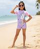 The Mom Store Half Sleeves Unicorn Printed Swimsuit With Cap - Multi Colour
