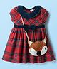 Babyhug Cotton Woven Collar Neck Half Sleeves Checkered Frock With Sling Bag - Red