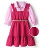 Hola Bonita Woven Knit Full Sleeves Solid Colour Dress With Belt - Pink