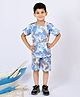 BT DEZINES Cotton Half Sleeves Floral Printed Coordinating Tee & Shorts Set - Blue