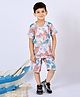 BT DEZINES Cotton Half Sleeves Floral Printed Coordinating Tee & Shorts Set - Peach & Turquoise