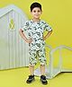 BT DEZINES Cotton Half Sleeves Tropical Theme Printed Coordinating Tee & Shorts Set - Green & White