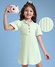Hola Bonita Woven Collar Neck Half Flutter Sleeves Dress With Textured Design - Mint