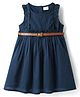 Babyhug Cotton Woven Sleeveless Solid Frock With Belt - Navy Blue