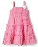 Babyhug Cotton Woven Sleeveless Frock with Floral Applique - Pink
