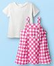 Babyhug Cotton Woven Checks Frock With Half Sleeves Inner Tee - Pink & White