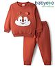 Babyoye Terry Knit Full Sleeves Winter Wear Sweatshirt & Lounge Pant Set with Bear Patch Detailing - Dark Red