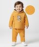 Babyoye Quilted Knit Full Sleeves Hooded T-Shirt & Lounge Pant Set With Animal Embriodery - Mustard