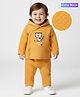 Babyoye Quilted Knit Full Sleeves Hooded T-Shirt & Lounge Pant Set With Animal Embriodery - Mustard