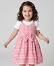 Babyhug Cotton Woven Half Sleeves Frock With Checks Print & Bow Applique - Pink