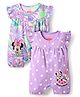 Babyhug Disney Interlock Knit Half Sleeves Rompers with Polka Dot Design Floral Print & Minnie Mouse Graphics Pack of 2 - Lilac