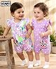 Babyhug Disney Interlock Knit Half Sleeves Rompers with Polka Dot Design Floral Print & Minnie Mouse Graphics Pack of 2 - Lilac