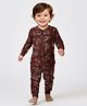 Babyoye Cotton Modal Super Soft Full Sleeves Construction Vehicles Printed Front Open Thermal Inner Wear Set - Dark Red