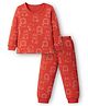 Babyoye Cotton Knit Full Sleeves Thermal Inner Wear Set with Animal Print - Rust Orange