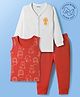 Babyoye Cotton Modal Super Soft Full Sleeves Animal Printed Thermal Inner Wear Set With Vest - White & Rust Orange