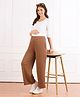 Bella Mama Full Length High Coverage Maternity Rib Knit Solid Coloured Pant - Brown