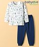 Babyoye Cotton Knit Full Sleeves Thermal Vest & Pant Set with Bear Print - White & Navy Blue