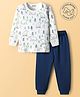 Babyoye Cotton Modal Super Soft Full Sleeves Thermal Vest & Pant Set with Bear Print - White & Navy Blue