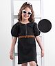 Hola Bonita Woven Half Puffed Sleeves Solid Colour Denim Dress With Belt - Black