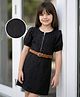Hola Bonita Woven Half Puffed Sleeves Solid Colour Denim Dress With Belt - Black