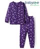 Babyoye Cotton Modal Super Soft Full Sleeves Front Open Thermal Inner Wear Set with Dino & Vehicle Print - Purple