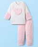 Babyhug Fur Knit Full Sleeves Winter Wear Suit with Heart Design - Pink & White