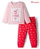 Honeyhap Premium Cotton Knit Full Sleeves Bio Finish Night Suit With Text Print - Gossamer Pink & Red Alert