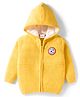 Babyhug Knit Full Sleeves Front Open Hooded Sweater with Football Patch - Yellow