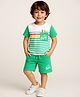 Babyhug Single Jersey Knit Half Sleeves T-Shirt & Shorts Set with Text Print & Stripes - Mint & White
