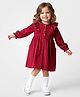 Bonfino Cotton Woven Corurouy Full Sleeves Dress with Frill Detail - Wine