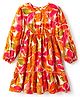 Kookie Kids India Cotton Woven Full Sleeves Floral Printed Flared Dress - Multicolour