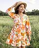 Kookie Kids India Cotton Woven Full Sleeves Floral Printed Dress - Multicolour