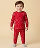 Babyoye Cotton Modal Super Soft Full Sleeves Co-ord Thermal Set With Animal Print - Red
