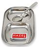 HAZEL Stainless Steel Rectangle Dinner Plate with 2 Sections Divided Mess Trays With Spoon