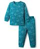 Babyoye Cotton Knit Full Sleeves Thermal Inner Wear Set With Aeroplane Print - Teal Blue