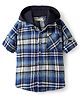 Bonfino Cotton Woven Full Sleeves Checks Shirt With Hood -Blue