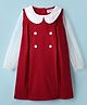 Kookie Kids Poplin Woven Peter Pan Collared Dress with Net Sleeves & Polka Dot - Red