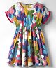Kookie Kids Cotton Woven Frock with Kaftan Style Dress with Ruffles on Sleeves - Multi Color