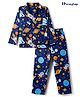 Honeyhap Premium 100% Cotton Knit Full Sleeves Co-ords Night Suit With Space Theme Print - Navy Blue