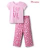 Honeyhap Premium Cotton Half Sleeves Night Suit With Bio Finish & Love Print - Light Pink