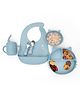 Kids Station 6-Piece Silicone Baby Feeding Set  Cat-Shaped Plate, Bowl, Bib, Sipper, Spoon & Fork  Easy Carry & Unbreakable  Promotes Self-Feeding  Eco-Friendly & BPA-Free  Blue