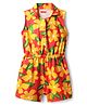 Babyhug Cotton Knit Sleeveless Jumpsuit With Floral Print - Yellow