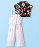 Babyhug Cotton Knit Cap Sleeves Shirt with Jumpsuit Set with Floral Print - Black & White