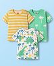 Babyhug 100% Cotton Knit Half Sleeves T-Shirts With Stripes & Dino Print Pack Of 3 - Yellow & Light Green